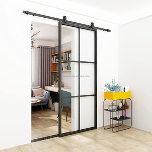 Salon salle de bain douche intérieure cuisine amérique vente chaude porte de <span class=keywords><strong>grange</strong></span> en aluminium mat noir portes de <span class=keywords><strong>grange</strong></span> coulissantes en verre - Product Image 1