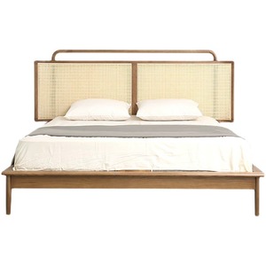 Tempat Tidur Ganda Modern Sederhana Gaya Cina 1.8m dari Kayu Solid Nordik, Rotan, dan Kayu Ash Wabi-Sabi ala Jepang - Product Image 1