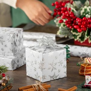 Christmas Wrapping <b>Paper</b> <b>Roll</b> 17in x 32.8ft White Silver Snowflakes Embossed Holiday Gift <b>Wrap</b> - Product Image 4