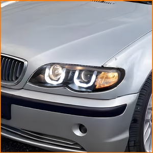 Para <span class=keywords><strong>BMW</strong></span> E46 Serie 3 2001-2004, Faro Delantero Bi-LED con Proyector, Ojos de Ángel en Forma de U, DRL, Carcasa Negra, Conjunto de Faros Delanteros (Par) - Product Image 5