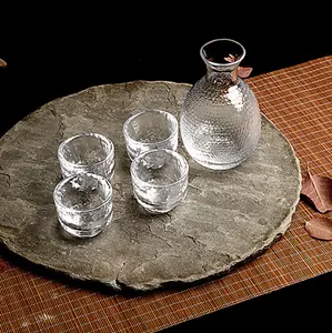 手工透明玻璃水罐，带锤子图案清酒壶套装玻璃清酒酒杯瓶套米酒杯酒杯酒杯