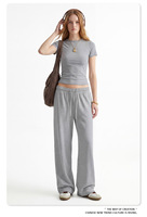 Ensemble décontracté sportif pour femmes, 2 pièces, couleur unie, haute élasticité, coupe droite, épaules dégagées, coupe ajustée, style européen et américain