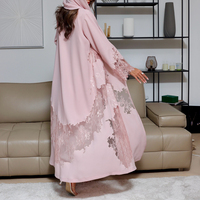 Robe Abaya Musulmane de Luxe Personnalisée avec Bordure en Dentelle Florale Brodé, Vêtement Islamique pour Femme, Robe Longue Modeste de Dubaï, Vente en Gros
