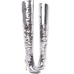 Shiny Silver Super High Thin Heel Thigh High Women <b>Boots</b> Over the Knee High Winter Women Stiletto Shoes Super Long <b>Boots</b> - Product Image 5