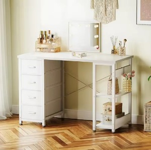 Coiffeuse blanche SENYU avec tiroirs et étagères pour rangement de chambre - Product Image 5