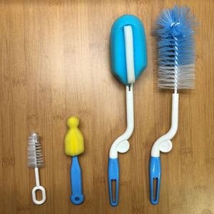 Moonship 4pcs/set Wholesale Baby Bottle Cleaning Brush Set Factory Price Baby Plastic <strong>Handle</strong> <strong>Sponge</strong> and Bristle Brush Set - Product Image 3