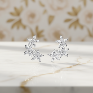 Boucles d'oreilles en or blanc avec diamants taille marquise couleur G, pierre naturelle, style romantique, bijoux de mariage pour femme, monture en argent - Product Image 2
