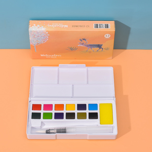 12 18 24 36 48 colores juego de pintura de acuarela caja blanca embalaje con paleta esponja pincel pluma para pintar lienzo de papel - Product Image 2