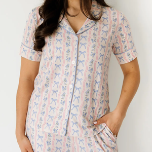 Pigiama da Donna con Fiocchi e Fiori, Set 2 Pezzi con Bottoni, Nuovo Design, Abbigliamento da <span class=keywords><strong>Notte</strong></span> per Adulti, Loungewear alla Moda con Stampa - Product Image 3