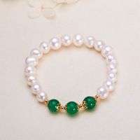 Gelang Mutiara Air Tawar Putih Merah Hijau Barok 8MM Berlapis Emas 18K Grosir, Kelas AAAAA, Elastis, untuk Wanita, Hadiah Pernikahan