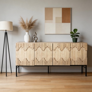 Recycled <b>Pine</b> Wood Antique Natural Iron Base <b>Cabinet</b> Living Room <b>Cabinet</b> Sideboard - Product Image 2