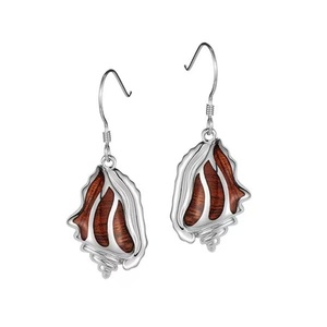 Pendientes de Gancho de Plata de Ley 925 con Incrustaciones de <span class=keywords><strong>Madera</strong></span> de Koa, Diseño de Vida Marina, Estilo Tropical Hawaiano - Product Image 3