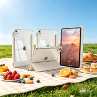 Étui transparent beige à trois volets compatible avec iPad Pro 11 pouces, design avec support pour stylet