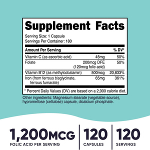 <span class=keywords><strong>Acide</strong></span> <span class=keywords><strong>folique</strong></span> avec biotine <span class=keywords><strong>et</strong></span> vitamine B12 1200mcg, complément alimentaire en 60 gélules pour soutenir le système immunitaire des femmes - Product Image 2