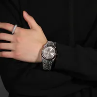 Montre carrée de luxe en acier inoxydable, style hip-hop, entièrement sertie de strass colorés, mouvement à quartz, pour homme d'affaires