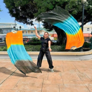 Abanico de Seda y Bambú de Alta Calidad Hecho a Mano en China, 100% Seda, 1.2m, <span class=keywords><strong>para</strong></span> Danza del Vientre, Abanico de Mano <span class=keywords><strong>para</strong></span> Espectáculos de Danza - Product Image 1