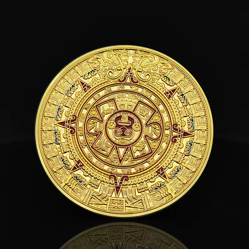 Pièce Commémorative Maya Plaquée Or – 38 Mm – Collection Souvenir Touristique, Double Face, En Alliage De Zinc
