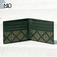Dompet Kulit PU Lipat Ganda Motif Kustom Anti RFID dengan Kancing, Tipis, untuk Pria & Wanita, Tempat Kartu Kredit, Organizer Uang, Warna Hijau
