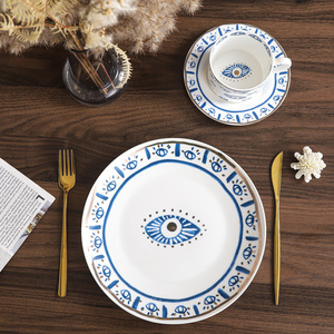 Tazas y Platillos de Cerámica Ecológicos de Lujo Modernos con Ojos y Palmas Pintados a Mano Personalizados para el Té de la Tarde - Product Image 3