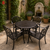 Conjunto de Mesa y Sillas Redondas de Aluminio Fundido para Exteriores, Muebles de Jardín, Patio y Piscina de Aleación de Aluminio