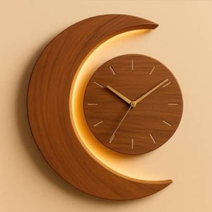 Modern Wooden Moon <b>Wall</b> <b>Clock</b> Silent Non Ticking Analog <b>Decorative</b> Crescent Moon <b>Clock</b> for Living Room Bedroom Office Home <b>Decor</b> - Product Image 3