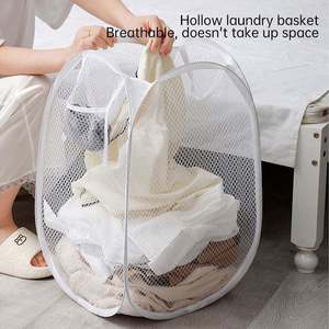 <b>Foldable</b> <b>Laundry</b> Fold Pop up Storage Bag <b>Laundry</b> <b>Basket</b> Bag with Handle 110g Mesh <b>Laundry</b> <b>Baskets</b> OEM ODM 24 hours - Product Image 1
