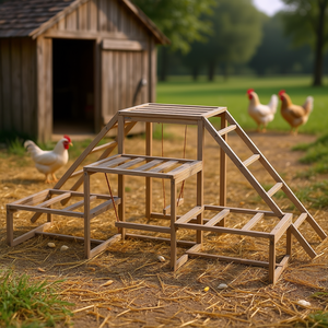 D0100X3XV8J Supporto in Legno per Pollaio con Scala e Piattaforme, Accessori per 10-15 Galline, Attrezzatura per Allevamento - Product Image 2