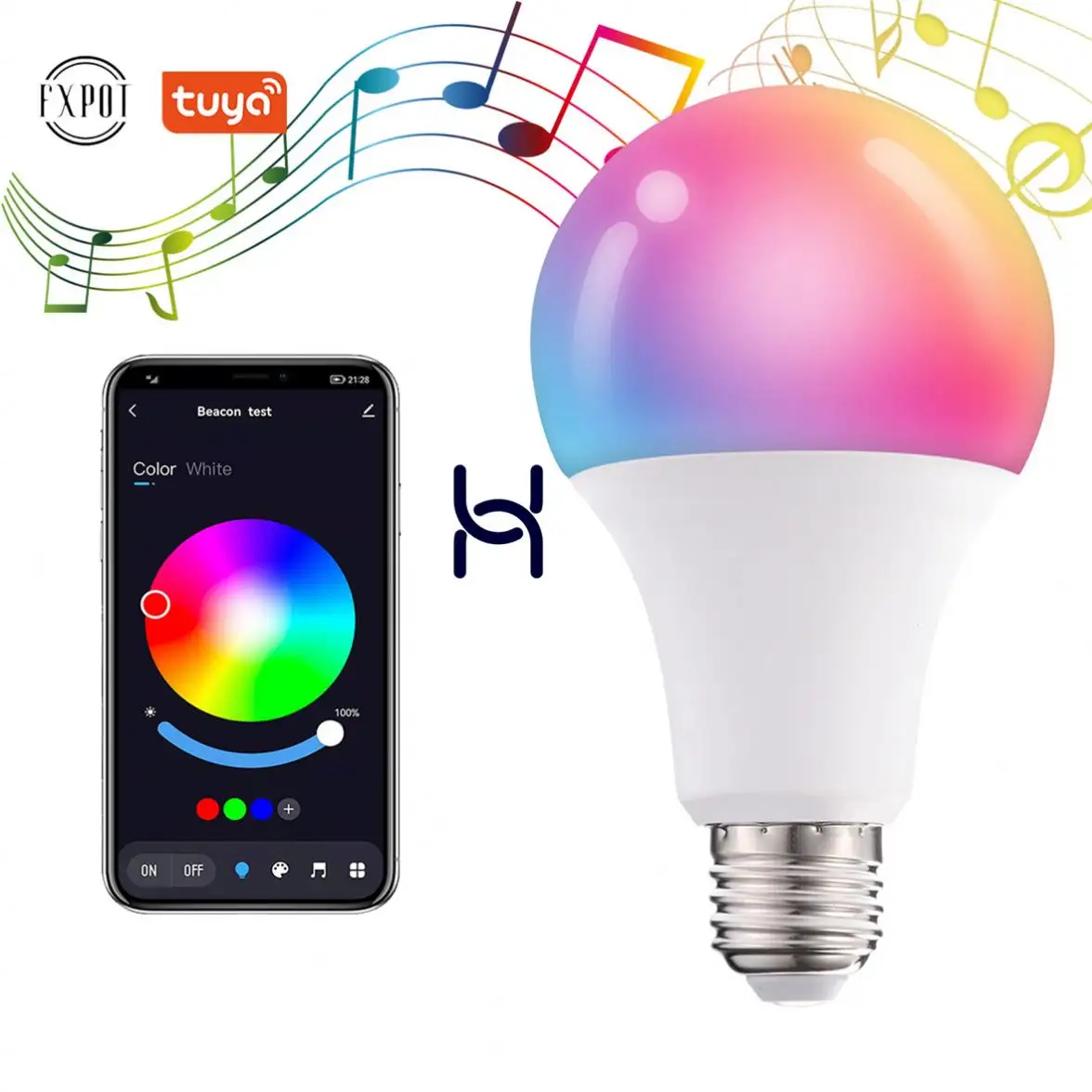 Fxpot Smart LED-Licht Mehrfarbig wechselnde Smart-LED-Glühbirne E27 RGB Dimmen BT-LED-Lampe Arbeiten Sie mit Alexa-Lampe