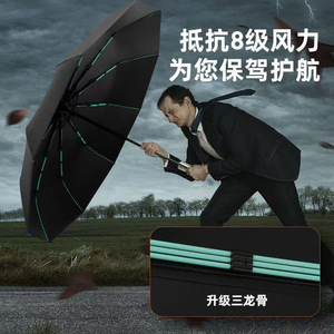 <b>Automatic</b> Folding <b>Umbrella</b> Large Size Fiber Ribs Windproof Business Sun Rain Protection Black - Product Image 1