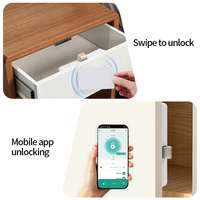 Serrure de meuble invisible sans clé avec déverrouillage par carte et application pour tiroirs de bureau, casiers de rangement et meubles en bois