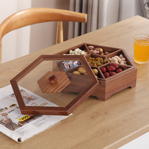 Plateau à fruits secs en bois de noyer de style japonais avec compartiments pour collations et bonbons, design minimaliste moderne pour la maison - Product Image 2
