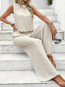 Ensemble décontracté deux pièces IStapromo pour femme : haut sans manches bleu marine et pantalon large, coupe ample, col rond, printemps-été - Product Image 6