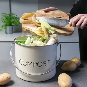 Tragbarer 1,3 Gallonen 5L Galvanisiertes Metall-Holzkohlefilter Küchenkompost-Eimer Arbeitsplatte-Kompostbehälter mit Deckel