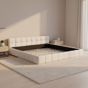 <span class=keywords><strong>Letto</strong></span> King Size <span class=keywords><strong>con</strong></span> Struttura in Legno, Imbottito in Ciniglia, <span class=keywords><strong>con</strong></span> <span class=keywords><strong>Testiera</strong></span> Trapuntata Quadrata e Base a Piattaforma - Product Image 1