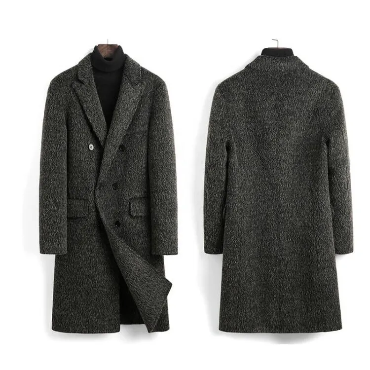 high quality natural wool Trench overcoat winter woolen long men coat