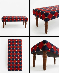 Handmade Geometric Wool Jute Wooden Bench Upholstered Boho Entryway Seating Rustic Farmhouse Accent Seat <b>End</b> of <b>Bed</b> Furniture - Product Image 4