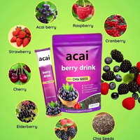 Poudre de boisson aux baies d'açaï très vendue avec graines de chia, fraises et canneberges pour une énergie naturelle et une hydratation de la peau