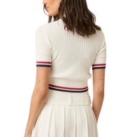 Pull en maille côtelée 100 % coton pour femme, col uni, manches courtes, style preppy, doux, avec boutons, collection printemps, vente en gros sur mesure