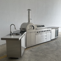 Design moderne de qualité supérieure Barbecue à gaz pour l'extérieur Four à pizza Brûleur latéral Réfrigérateur-Pour le plaisir en famille dans la cuisine extérieure Coin cuisson