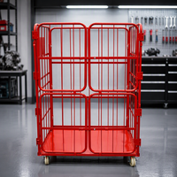 Contenedor de Acero de Seguridad de 4 Puertas, Capacidad de Carga de 500 kg, Verde, Apilable, con Frenos Giratorios, Carro Logístico
