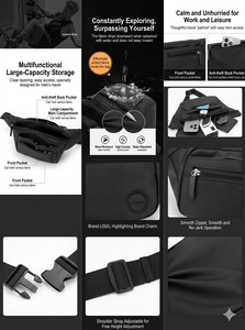Bolso de Pecho para <span class=keywords><strong>Hombre</strong></span> con LOGO, Revestimiento de PU, Riñonera, Bolso Bandolera, Cinturón Negro, Bolso de Cintura para Correr, Bolso de Hombro Masculino - Product Image 3