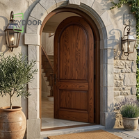 Porte d'entrée simple en bois de chêne rouge massif, style rustique, pré-fini, anti-étirement, avec partie supérieure arquée, offrant une bonne intimité