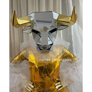Miroir Tête Costume Cerf Lapin Renne Costume Argent Or Taureau Vache Animal Acrylique Performance Talent Show Dance Props pour Adulte - Product Image 5
