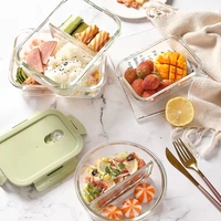Ensemble de boîtes à lunch micro-ondables Boîte de rangement pour fruits Réfrigérateur Boîtes à lunch bento hermétiques en verre