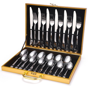 Ensemble de <span class=keywords><strong>couverts</strong></span> en acier inoxydable doré, vente en gros, ensemble de <span class=keywords><strong>couverts</strong></span> en titane doré, 24 pièces, boîte cadeau - Product Image 3