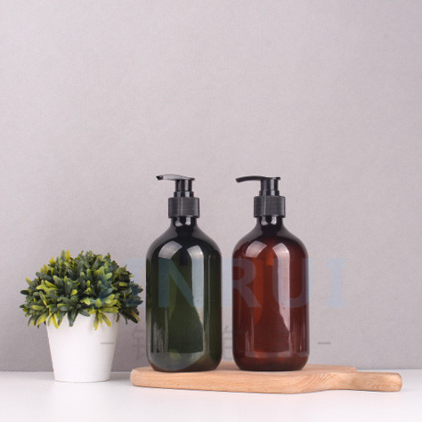 Custom 300ml 500ml Amber Green Transparent Plastic PET Shampoo Bottle Hair Oil Bottle With Lotion Pump