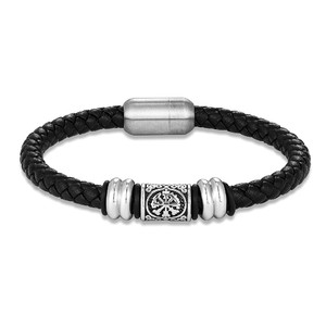 Men's Braided <b>Leather</b> <b>Bracelet</b> Stainless Steel Rune Beads Magnetic Clasp Gift Jewelry 19cm 21cm 23cm - Product Image 3