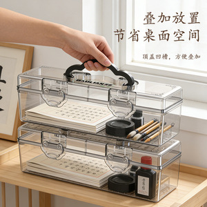 Calligraphy <b>Brush</b> Storage Box Transparent Portable Organizer For Children Art Practice Rectangle Shape With Handle - Product Image 1