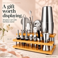 Kit de barman durable de 23 pièces avec support en bambou, shaker Boston en acier inoxydable, outils de bar, capacité 600/800 ml pour la maison
