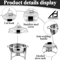 Matériel de service commercial pour hôtels, chauffe-plat en acier inoxydable argenté 9L avec couvercle suspendu pour restaurant